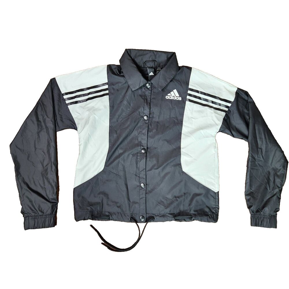 Adidas Jacket Women's XS Black/White Coach 3-Stripes Athletic Lightweight